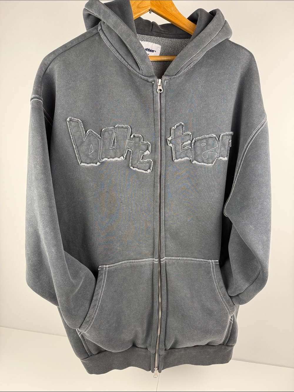 Butter Washed Gray Zip-Up Hoodie with Raw Logo